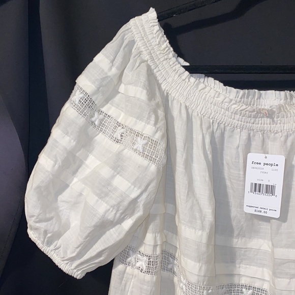 NWT FreePeople Ivory Lace Short Sleeve Off Shoulder Party Peasant Top in Ivory S - Picture 5 of 16